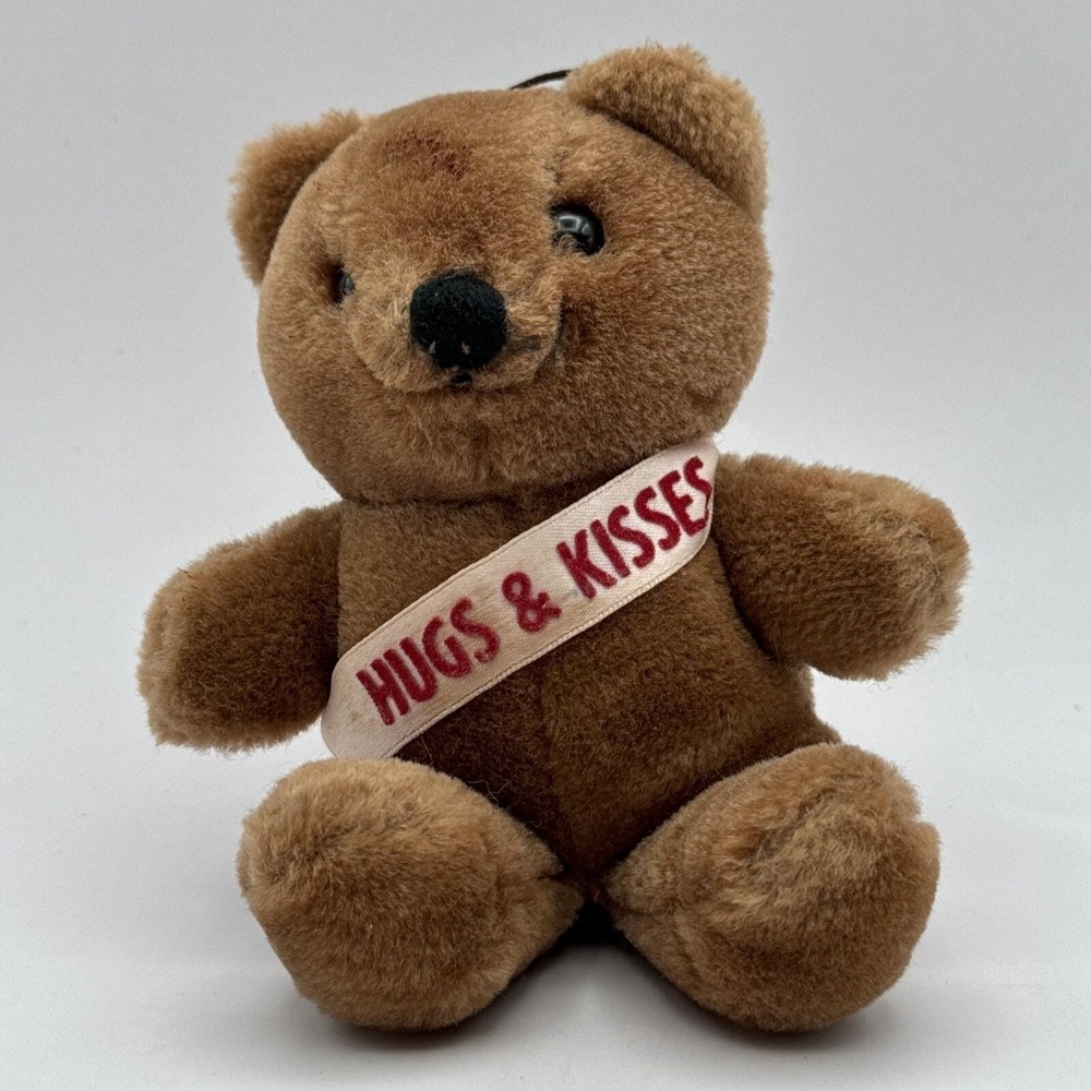 Vintage 1983 Dakin Hugs & Kisses Plush Bear Stuffed Toy Christmas Ornament